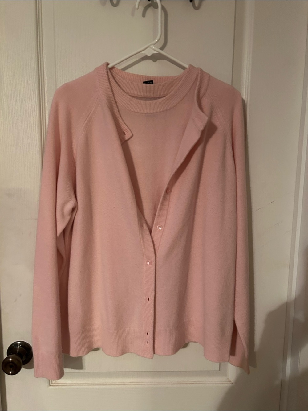 Classic Light Pink Button-Front Cardigan Sweater set